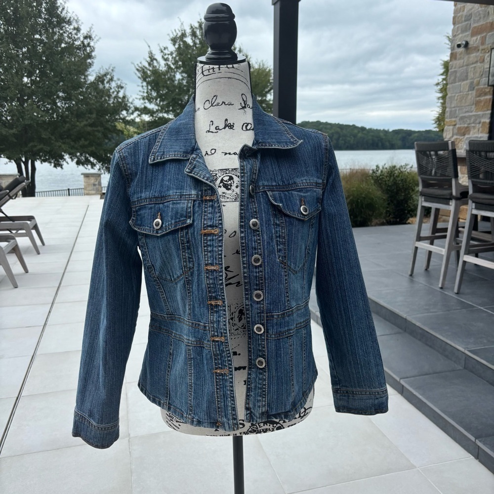 Y2K Duck Head Petite Stretch Denim Jacket – Fitted Boho Style
